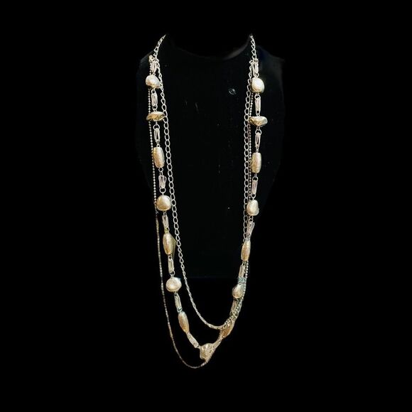 Silver Bead Mult-strand Long Necklace - Picture 1 of 3